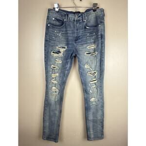 PacSun Stacked Slim Men’s Jeans Light Wash Distressed Ripped Paint Splatter 32